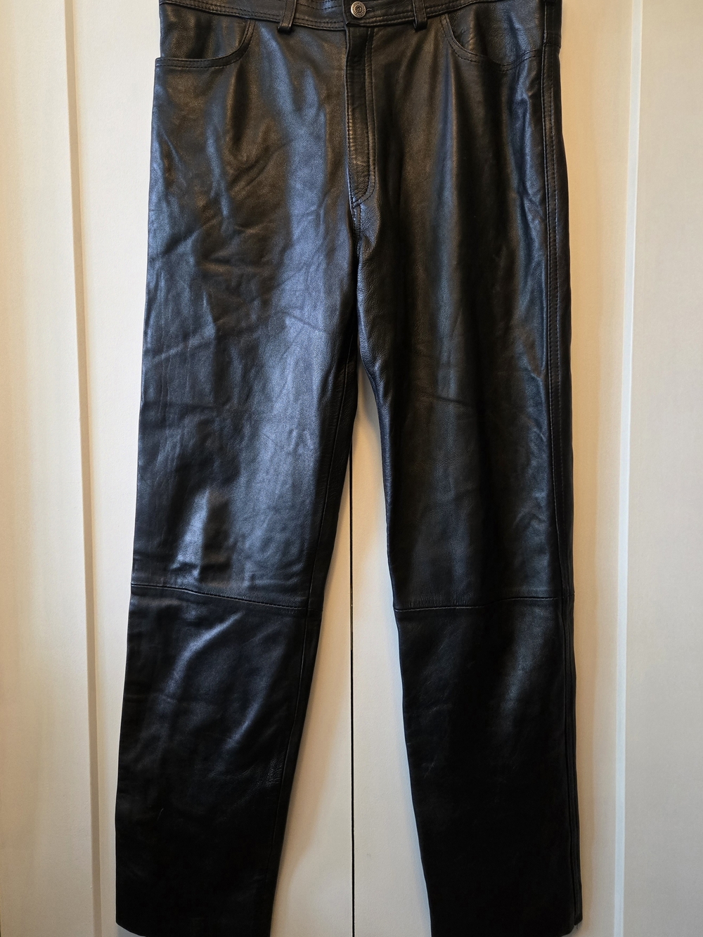 Vintagr Men's Black Leather Straight Jeans